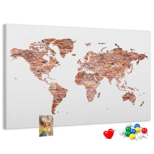 Korková nástěnka Mapa světa v cihlovém stylu