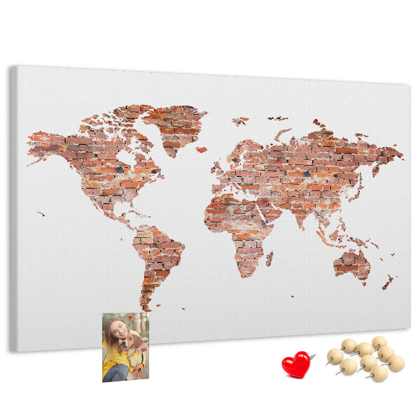Korková nástěnka Mapa světa v cihlovém stylu