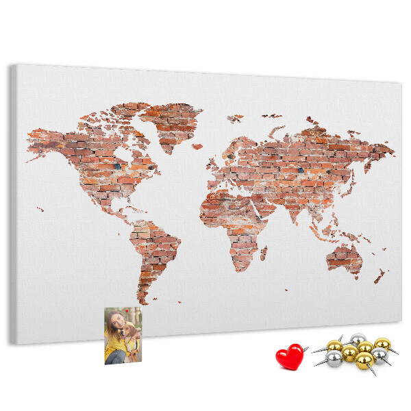 Korková nástěnka Mapa světa v cihlovém stylu