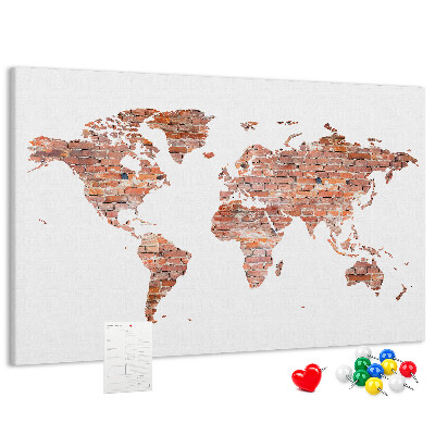 Korková nástěnka Mapa světa v cihlovém stylu