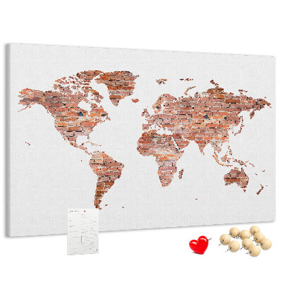 Korková nástěnka Mapa světa v cihlovém stylu
