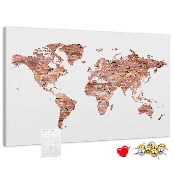 Korková nástěnka Mapa světa v cihlovém stylu