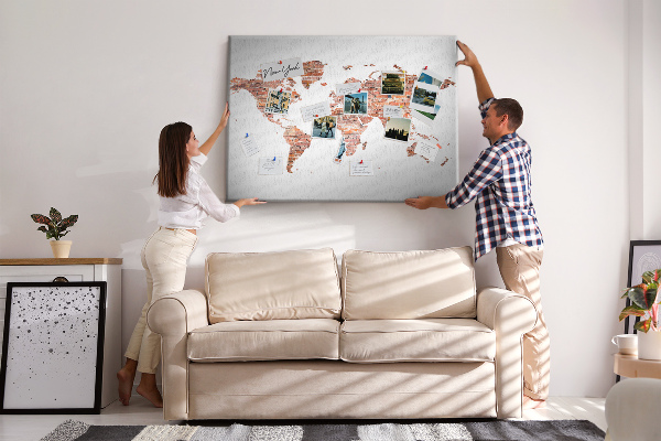 Korková nástěnka Mapa světa v cihlovém stylu