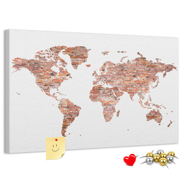 Korková nástěnka Mapa světa v cihlovém stylu