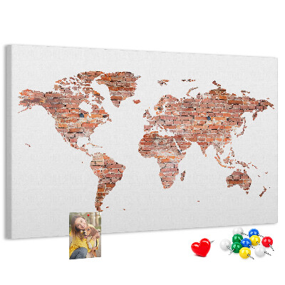 Korková nástěnka Mapa světa v cihlovém stylu