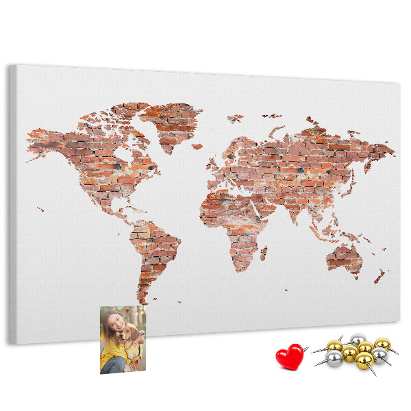 Korková nástěnka Mapa světa v cihlovém stylu
