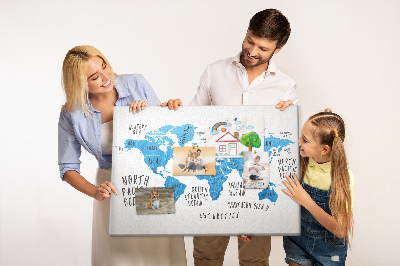 Nástěnka Mapa světa s názvy oceánů a zemí
