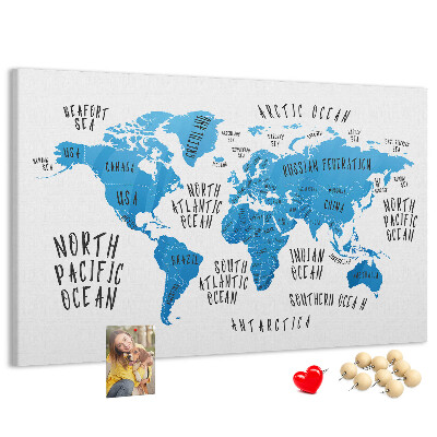 Nástěnka Mapa světa s názvy oceánů a zemí