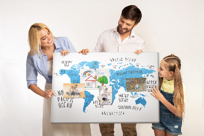 Nástěnka Mapa světa s názvy oceánů a zemí