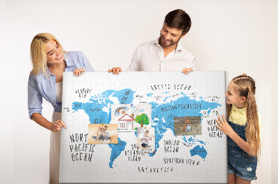 Nástěnka Mapa světa s názvy oceánů a zemí
