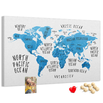 Nástěnka Mapa světa s názvy oceánů a zemí