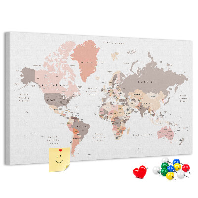 Nástěnka Mapa světa v tlumených barvách