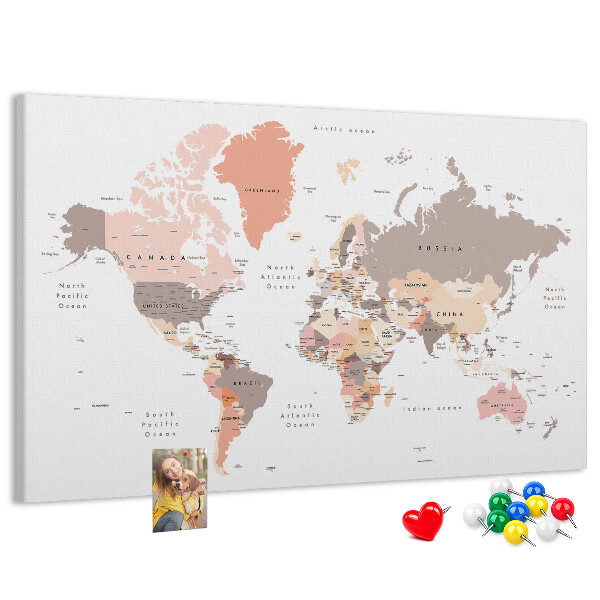 Nástěnka Mapa světa v tlumených barvách