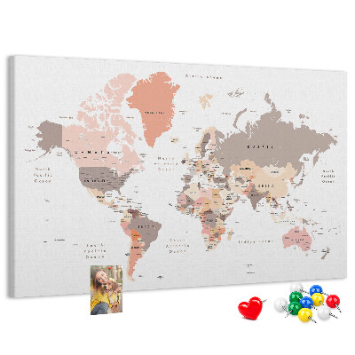 Nástěnka Mapa světa v tlumených barvách