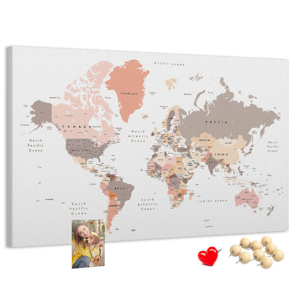 Nástěnka Mapa světa v tlumených barvách