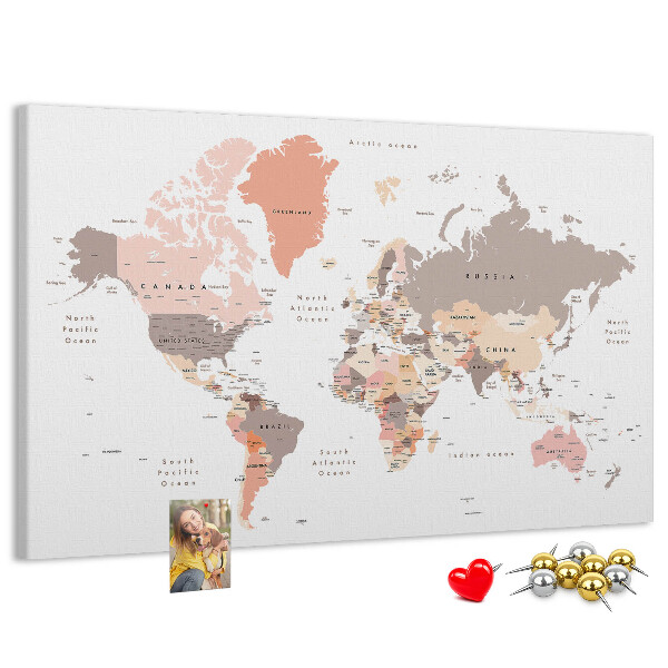 Nástěnka Mapa světa v tlumených barvách
