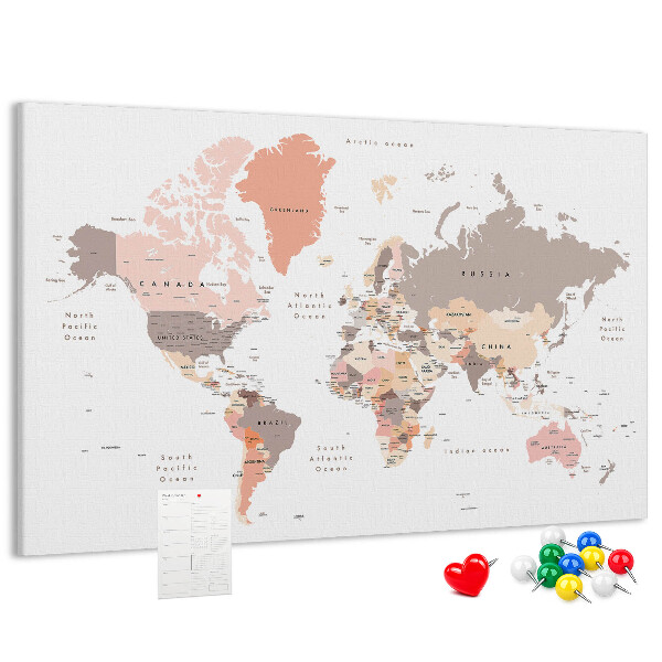 Nástěnka Mapa světa v tlumených barvách