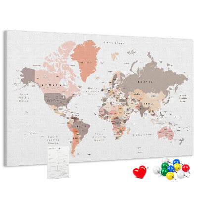 Nástěnka Mapa světa v tlumených barvách