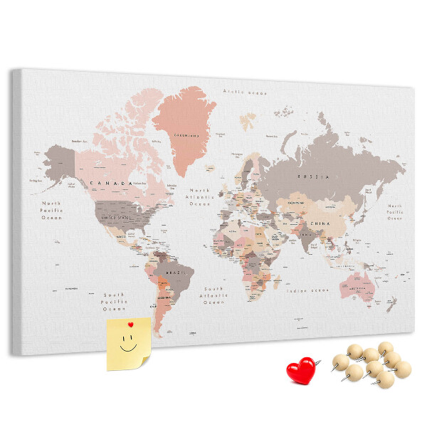 Nástěnka Mapa světa v tlumených barvách