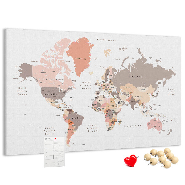 Nástěnka Mapa světa v tlumených barvách