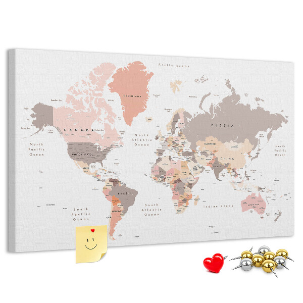 Nástěnka Mapa světa v tlumených barvách