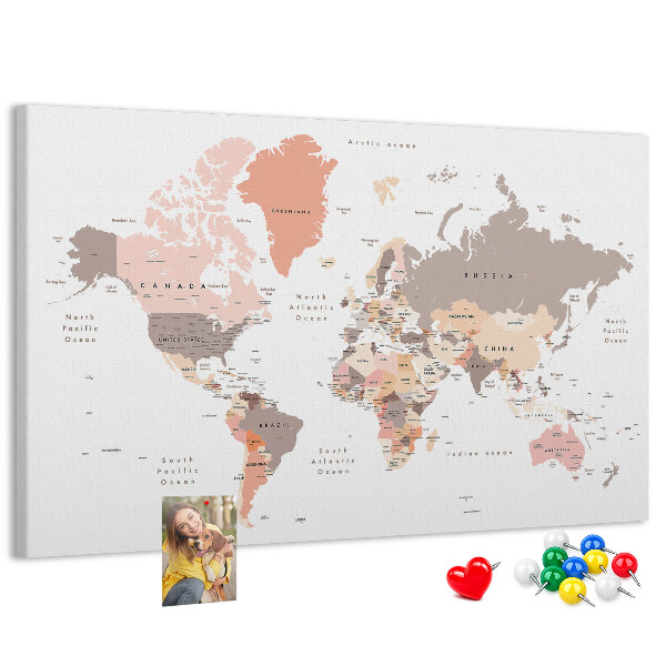 Nástěnka Mapa světa v tlumených barvách