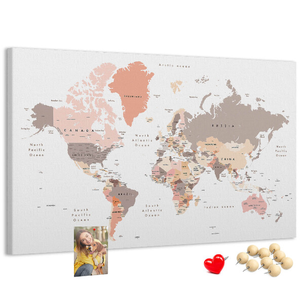 Nástěnka Mapa světa v tlumených barvách