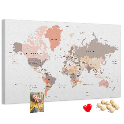 Nástěnka Mapa světa v tlumených barvách