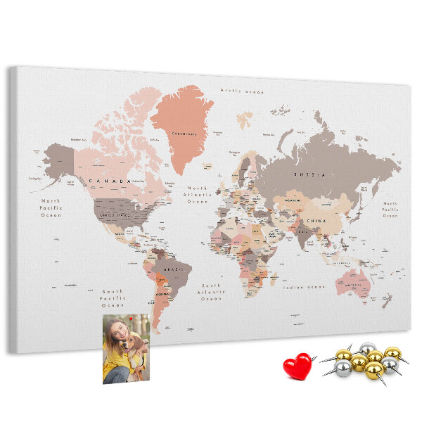 Nástěnka Mapa světa v tlumených barvách