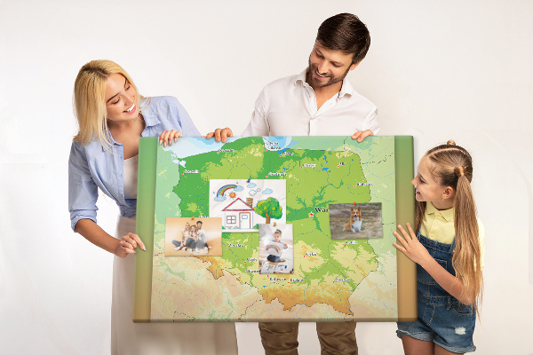 Nástěnka Mapa Polska s vyznačenou Varšavou