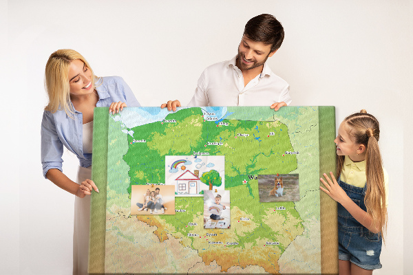 Nástěnka Mapa Polska s vyznačenou Varšavou