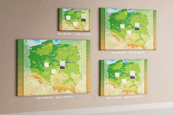 Nástěnka Mapa Polska s vyznačenou Varšavou