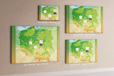Nástěnka Mapa Polska s vyznačenou Varšavou