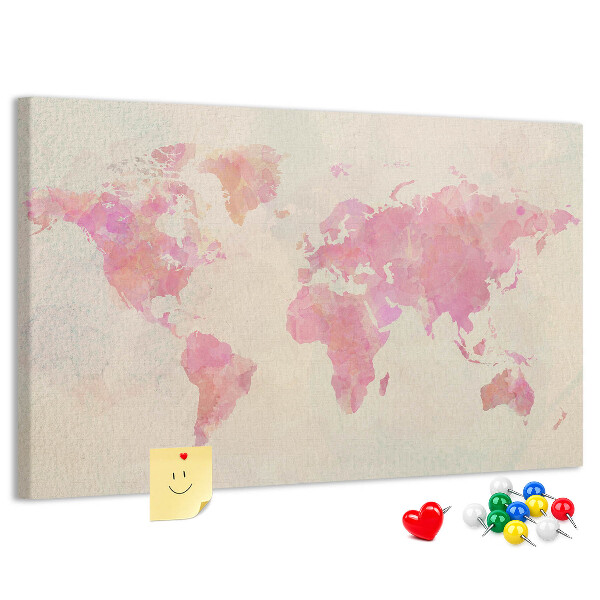 Nástěnka Pastelová mapa světa ve stylu akvarelu
