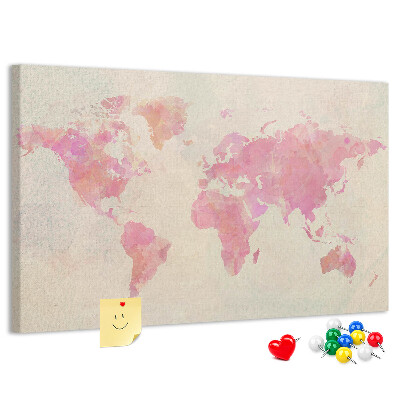 Nástěnka Pastelová mapa světa ve stylu akvarelu