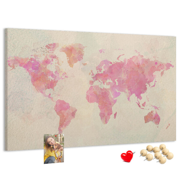 Nástěnka Pastelová mapa světa ve stylu akvarelu