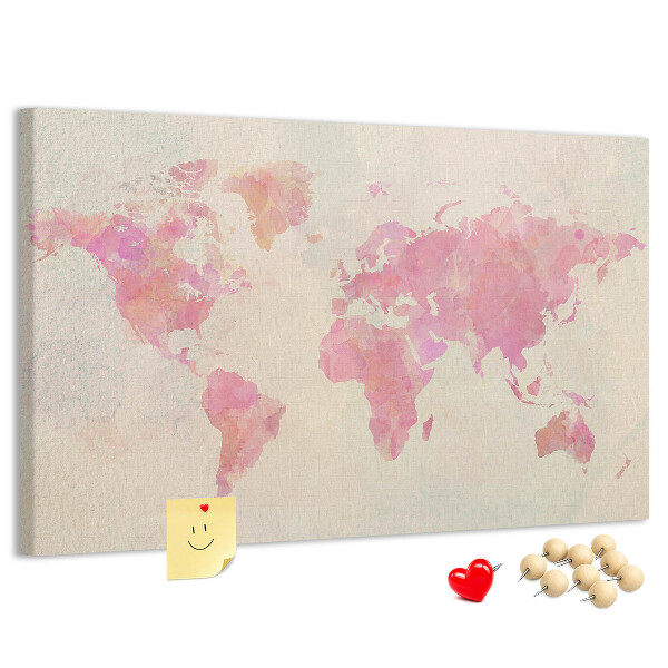 Nástěnka Pastelová mapa světa ve stylu akvarelu
