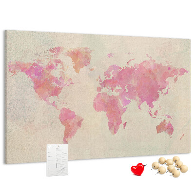 Nástěnka Pastelová mapa světa ve stylu akvarelu