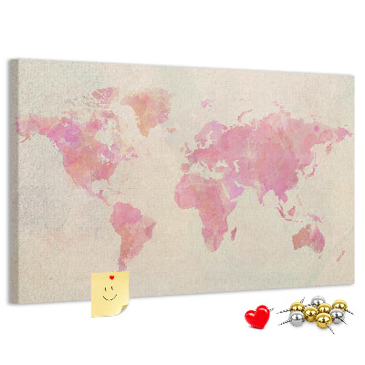 Nástěnka Pastelová mapa světa ve stylu akvarelu