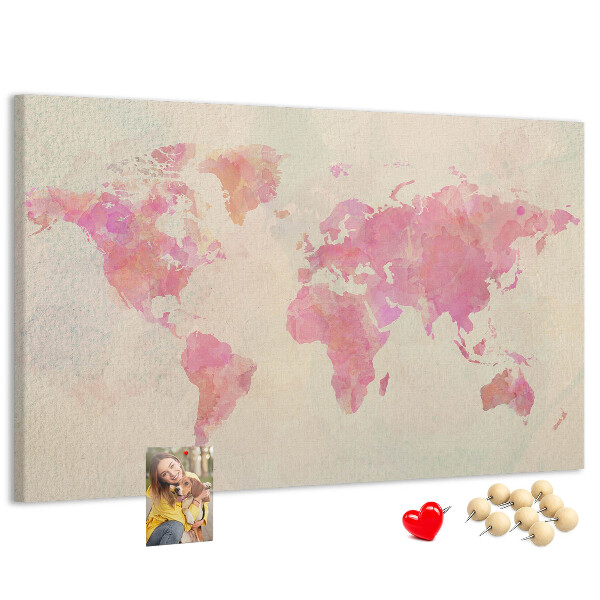 Nástěnka Pastelová mapa světa ve stylu akvarelu
