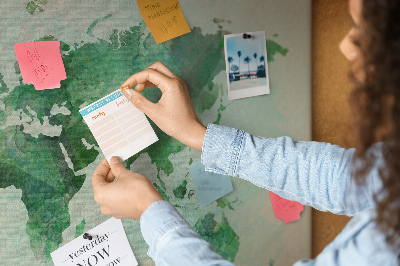 Korková nástěnka Zelená akvarelová mapa světa