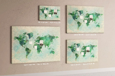 Korková nástěnka Zelená akvarelová mapa světa