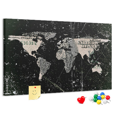 Nástěnka Mapa světa na pozadí dolarové bankovky
