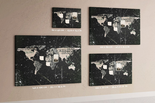 Nástěnka Mapa světa na pozadí dolarové bankovky