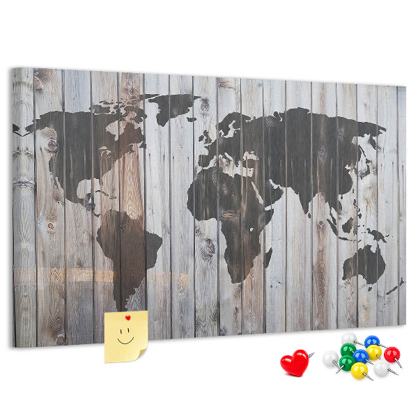 Nástěnka Mapa světa na pozadí dřevěných desek