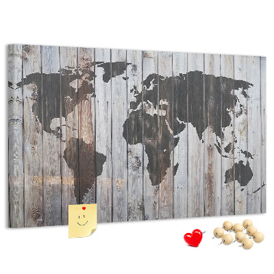 Nástěnka Mapa světa na pozadí dřevěných desek