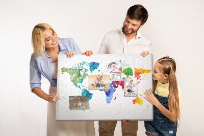 Nástěnka Barevná mapa světa s akvarelem