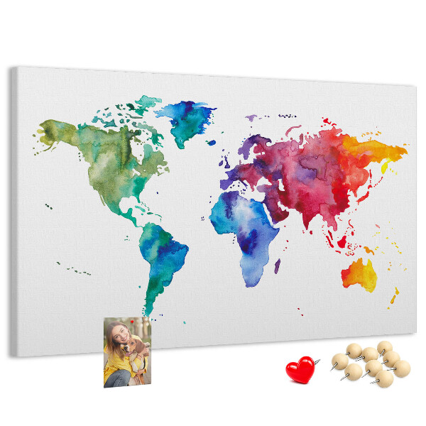 Nástěnka Barevná mapa světa s akvarelem