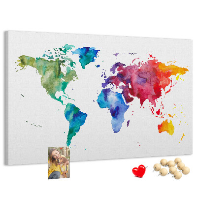 Nástěnka Barevná mapa světa s akvarelem