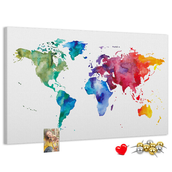 Nástěnka Barevná mapa světa s akvarelem